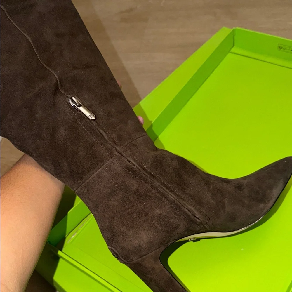 Sam Edelman Sylvia  Wide Calf Knee High Boot color chocolate brown suede 6m